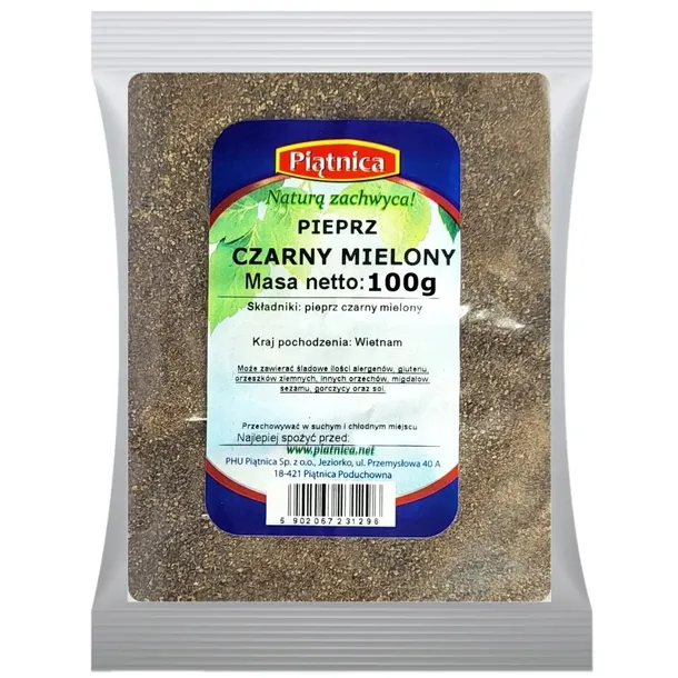 PIEPRZ CZARNY 100g MIELONY PREMIUM PIĄTNICA PRODUKT NATURALNY aromatyczny