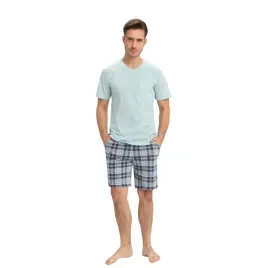pizama-meska-koszulka-spodenki-w-krate-zielona-luna-xxl-100percent-bawelna