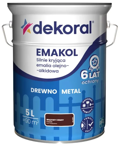 DEKORAL Emakol Strong emalia do drewna i metalu 5l Brązowy Ciemny