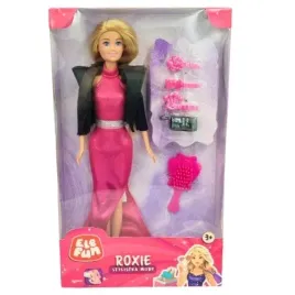 elefun-roxie-stylistka-mody-lalka-akcesoria-rozowa-dluga-sukienka-torba