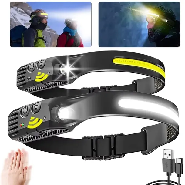 Latarka Czołowa Akumulatorowa LED XPE COB Czujnik Ruchu 1200mAh 7 Trybów
