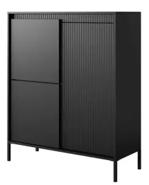 komoda-wysoka-lorena-123-cm-czarna-z-ryflowanymi-drzwiczkami-metalowe-nogi