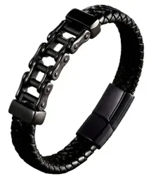 meska-bransoletka-lancuch-motocyklowy-skora-21cm