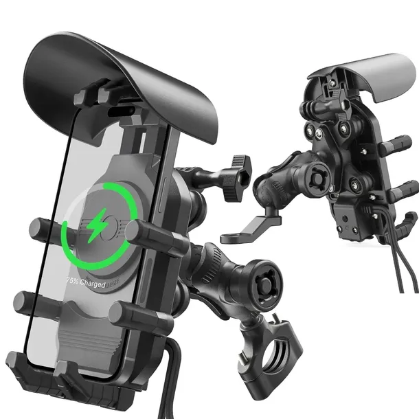 MOTOCYKLOWY UCHWYT ŁADOWARKA ANTYWIBRACYJNY 15W QI USB-C PD 36W USB-A KAMER
