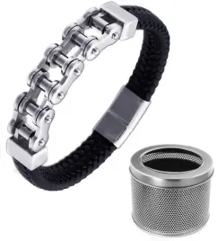 meska-bransoletka-lancuch-motocyklowy-skora-21cm-pudelko
