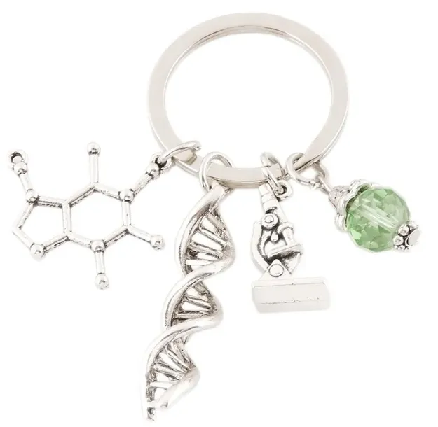 Breloczek do kluczy charms brelok srebrny CHEMIK LABOLATORIUM DNA MIKROSKOP
