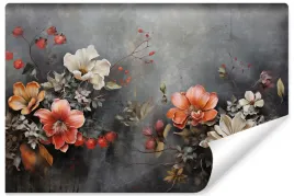 fototapeta-do-salonu-beton-mur-kwiaty-natura-liscie-abstrakcja-450x300