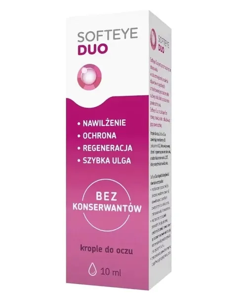 Krople do oczu Softeye Duo 10 ml, nawilżenie regeneracja bez konserwantów