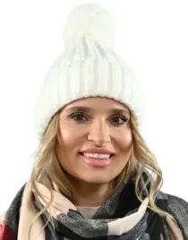 kremowa-czapka-damska-mlodziezowa-prazkowy-wzor-wywiniecie-pompon