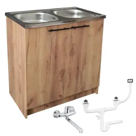 szafka-kuchenna-dab-zloty-80-zlew-2-komorowy-bateria-scienna-chrom-syfon