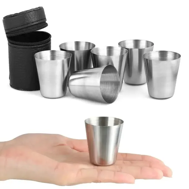 Kieliszki Turystyczne Metalowe 30ml w Etui 6szt Stal Nierdzewna