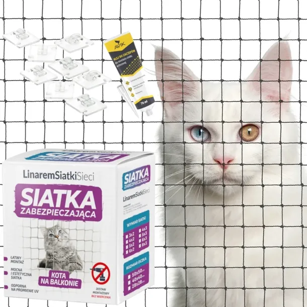 ZESTAW BEZ WIERCENIA CZARNA SIATKA NA BALKON DLA KOTA 2x3 BEZPIECZNE KOTY