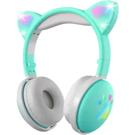 sluchawki-bezprzewodowe-nauszne-dla-dzieci-kocie-uszy-led-zielone