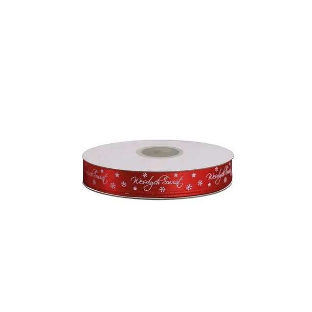 Wstążka satynowa czerwona Wesołych Świąt 12mm x 25yd Titanum