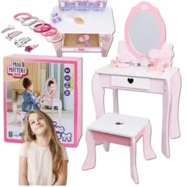 drewniana-toaletka-dla-dziewczynki-lustro-taboret-akcesoria-spinki-gumki