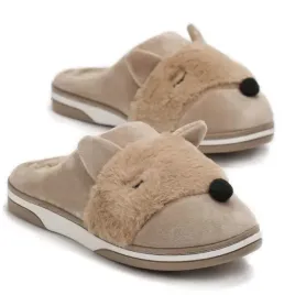 damskie-kapcie-domowe-ciapy-z-lisem-khaki-cieple-miekkie-papcie-40-41