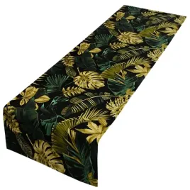 bieznik-welurowy-zlote-liscie-40x180-welur-velvet-zielony-zlote-liscie