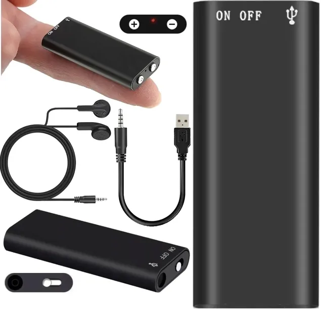 Mini DYKTAFON Szpiegowski Ukryty Podsłuch 200h 8GB USB Rejestrator Dźwięku