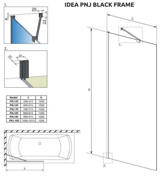 parawan-idea-black-pnj-frame-90x150-radaway-kolor-szyby-transparentny