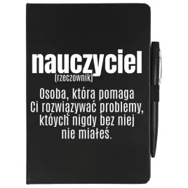 czarny-notatnik-dlugopise-nauczyciel-rzeczownik-dla-nauczyciela-wzory