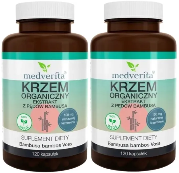 2 sztuki Krzem organiczny 100 mg 120 kapsułek Medverita Zdrowe mocne włosy