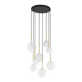 lampa-wiszaca-czarna-zlota-szklane-biale-kule-okragla-8-pkt-nowodvorski