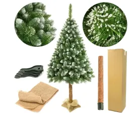 choinka-220cm-sztuczna-eco-sosna-diament-na-pniu-naturalnym-z-kora-snieg
