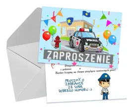 zaproszenia-dla-dzieci-policja-radiowoz-policyjny-komisarjat-koperta