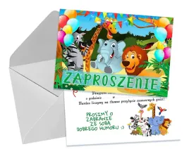 zaproszenia-dla-dzieci-safari-zwierzeta-slon-lew-zyrafa-zebra-koperta