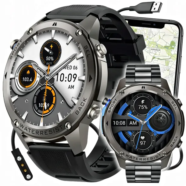 ZEGAREK SMARTWATCH MĘSKI LOKALIZATOR GPS ROZMOWY AMOLED SMART WATCH MENU PL