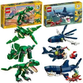 lego-dinozaury-31058-rekin-morskie-zwierzeta-31088-tyranozaur-creator-3w1