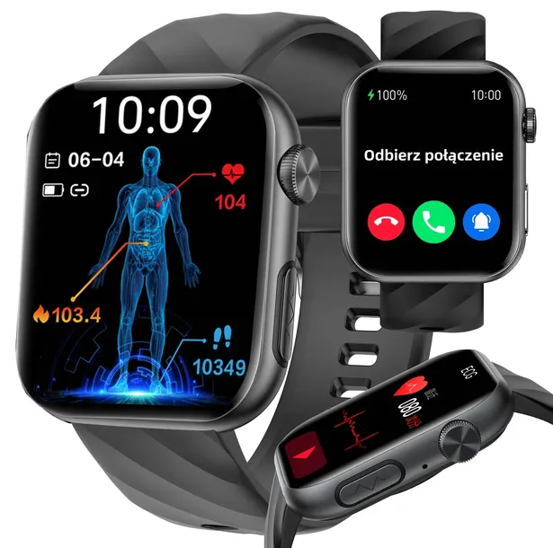 ZEGAREK SMARTWATCH DLA SENIORA Z EKG CIŚNIENIOMIERZ GLUKOMETR PULS J.POLSKI