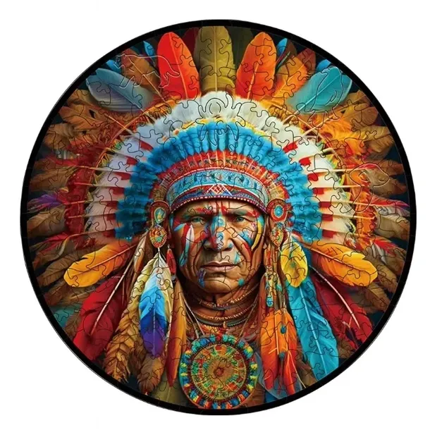Drewniane puzzle / Wooden Puzzle / Indianin / Duży Format A3 / 180-220 el.