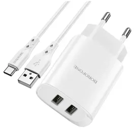 borofone-ladowarka-sieciowa-bn2-super-2xusb-21a-z-kablem-usb-na-typ-c