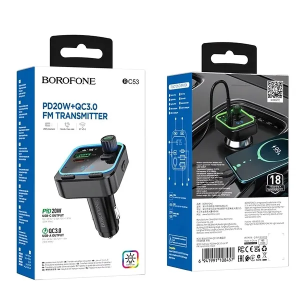 borofone-transmiter-fm-bc53-highway-mp3-bluetooth-2xusb-typ-c-qc-3-0-funkcje-ladowarka-usb-zestaw-glosnomowiacy