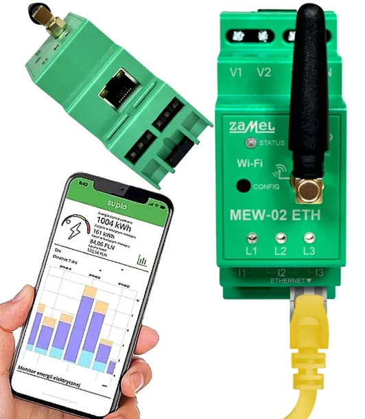 Monitor Energii Elektrycznej Ethernet RJ45 WI-FI 3F+N MEW-02 ETH ZAMEL