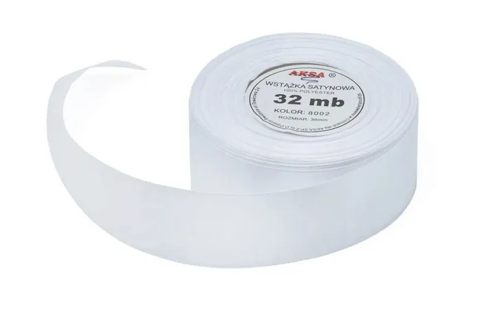 Wstążka Satynowa Tasiemka Biała 50mm 32m 8002