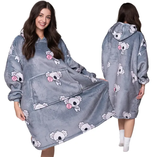 KOC BLUZA Oversize Ciepła Gruba KOCOBLUZA 2w1 KOALA PREZENT FUTRZAK