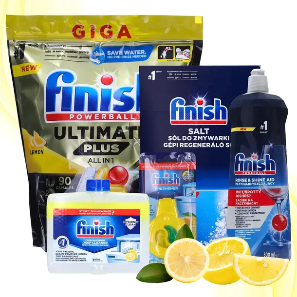 FINISH Zestaw XL do Zmywarki Kapsułki 90szt Nabłyszczacz Sól Czyścik Zapach