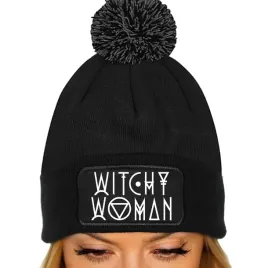 czapka-pompon-bawelniana-zimowa-czarna-witchy-woman-dla-czarownicy-wzory