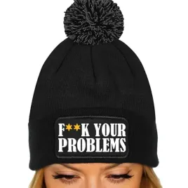 czapka-pompon-bawelniana-zimowa-czarna-f-k-your-problems-zabawne-wzory
