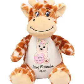 zyrafa-przytulanka-dla-niemowlaka-personalizowane-imie-dziecka-rozowe-wzory