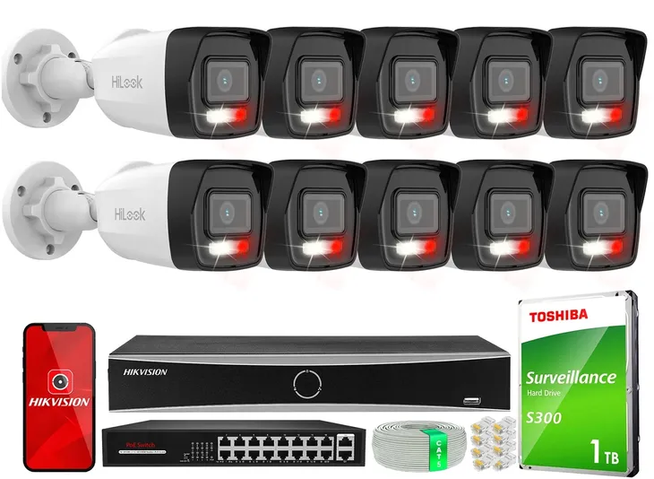 Monitoring IP 10 Kamer Zewnętrznych 6Mpx HiLook by Hikvision + Rejestrator