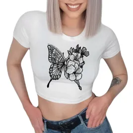 biala-koszulka-cropped-tshirt-damski-flower-and-butterfly-wzory-rozmiar-m