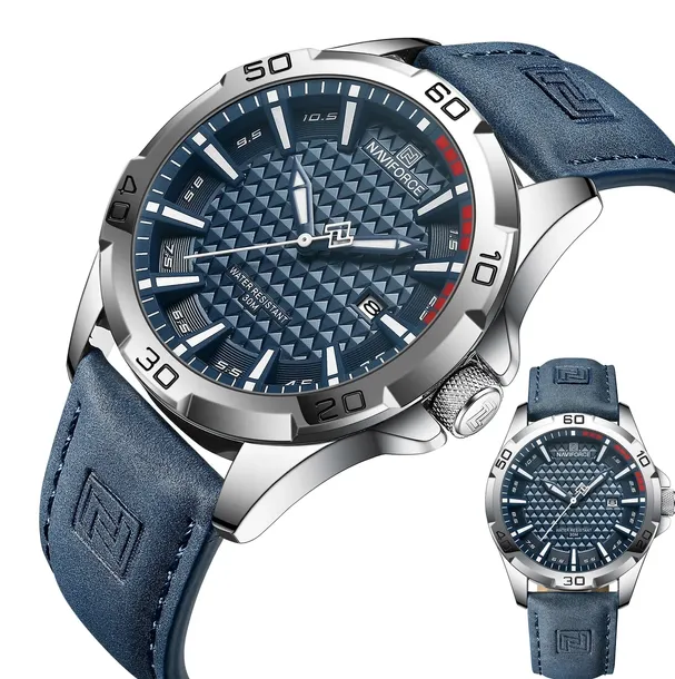 ZEGAREK MĘSKI NAVIFORCE CASUAL SPORT SKÓRZANY PASEK DATOWNIK NEOBRITE
