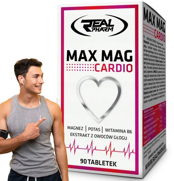 POTAS MAGNEZ WITAMINA B6 na zdrowe serce Real Pharm MAX MAG Cardio 90 tab
