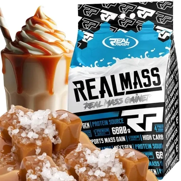 GAINER białko węglowodany Real Pharm Real Mass SŁONY KARMEL 6800g