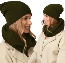 khaki-czapka-damska-komplet-zestaw-czapka-z-kominem-tunel-polski-na-prezent