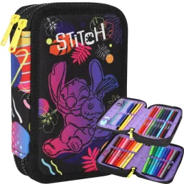 coolpack-piornik-szkolny-dwukomorowy-wyposazenie-kredki-pisaki-stitch