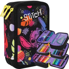 coolpack-piornik-szkolny-trzykomorowy-wyposazenie-kredki-pisaki-stitch